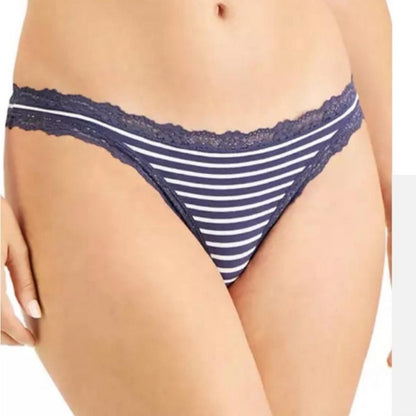 Jenni Navy and White Striped Lace Trim Panty