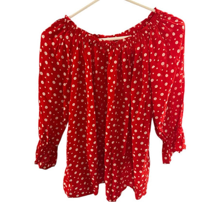 Pre-Love Grand & Greene Red Polka Dot Off-Shoulder Blouse