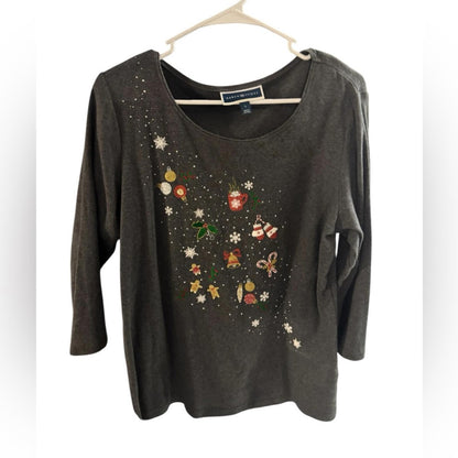 Pre-Love Karen Scott Dark Gray Graphic Long Sleeve Top