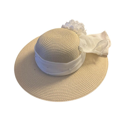 Elegant Tan Sun Hat with white Accent