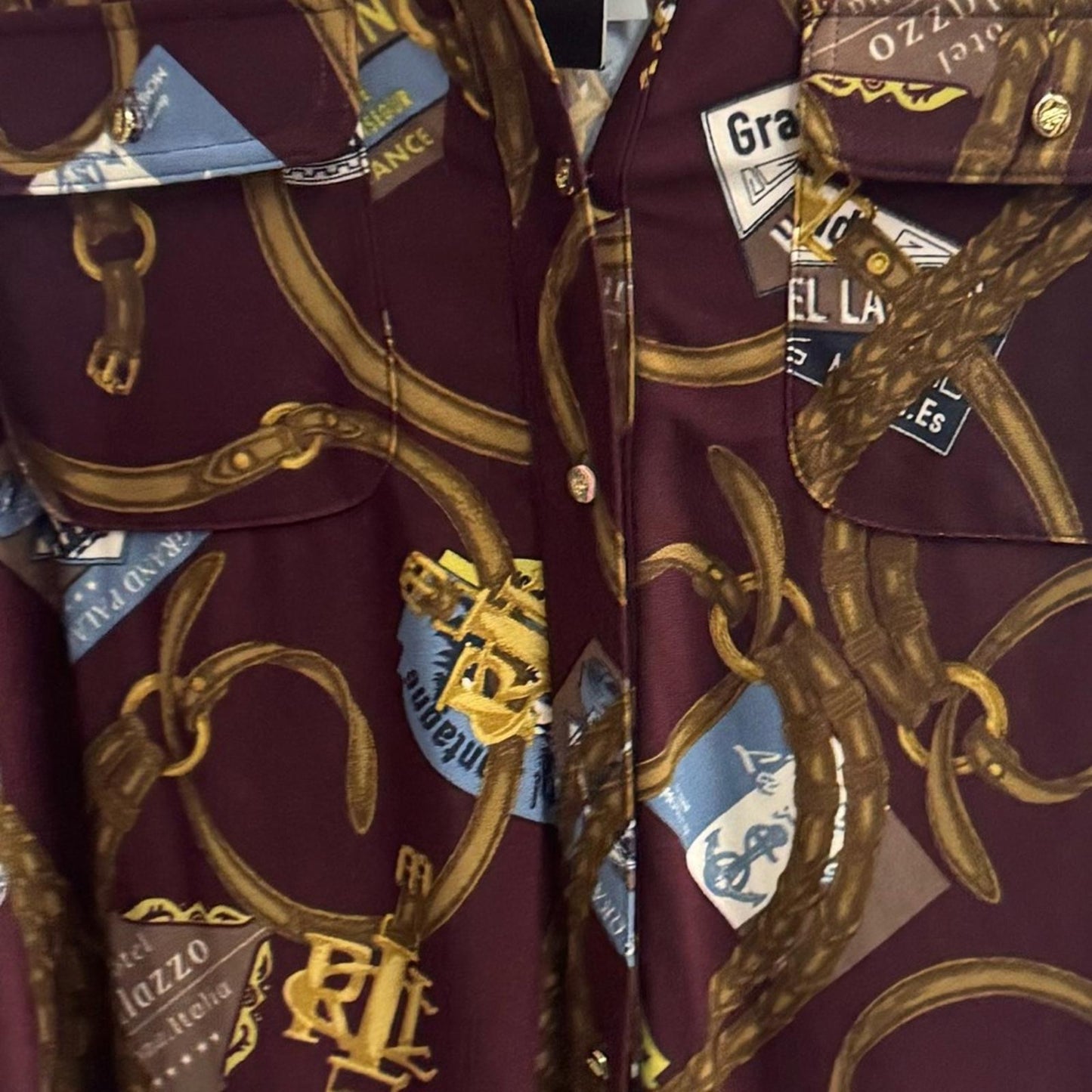 Lauren, Ralph Lauren Women's Burgundy Patterned Button-Up Shirt