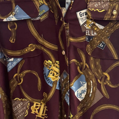 Lauren, Ralph Lauren Women's Burgundy Patterned Button-Up Shirt