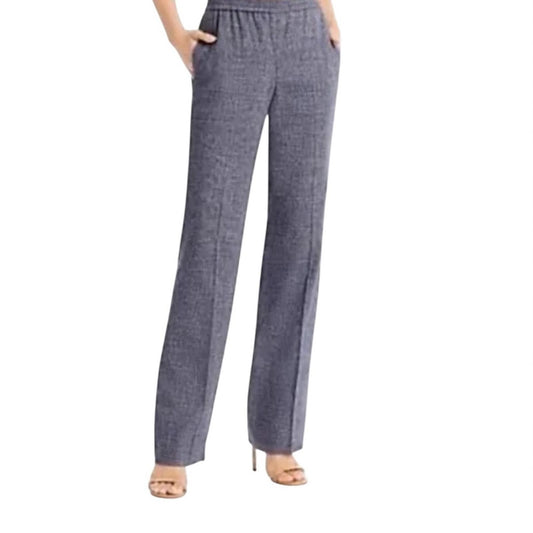 Theory Linen Blend Straight Pull On Pants Navy Melange Eco Sharkskin