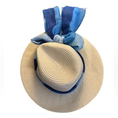 Elegant Tan Sun Hat with blue Accent