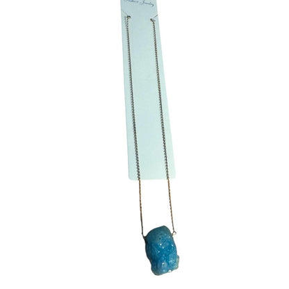 Elegant Vintage Gold tone Necklace with Blue Rick Pendant