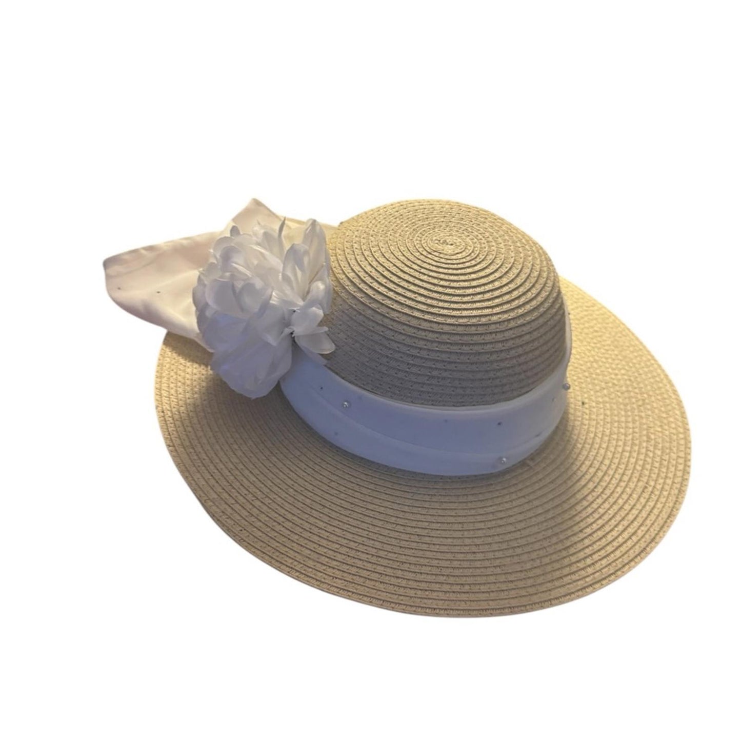 Elegant Tan Sun Hat with white Accent