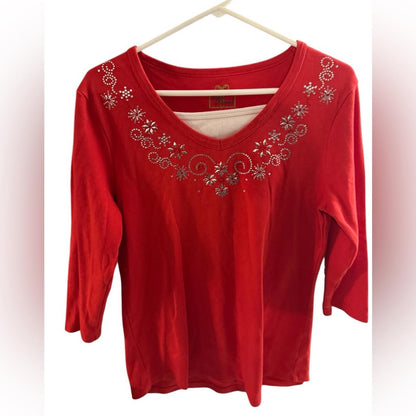 Pre-Love Allyson Whitmore Red Floral Long Sleeve Top