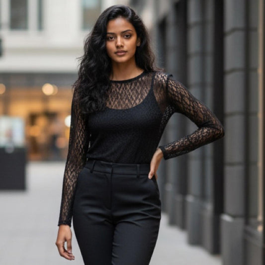 Lucky Brand Black Sheer Lace Blouse