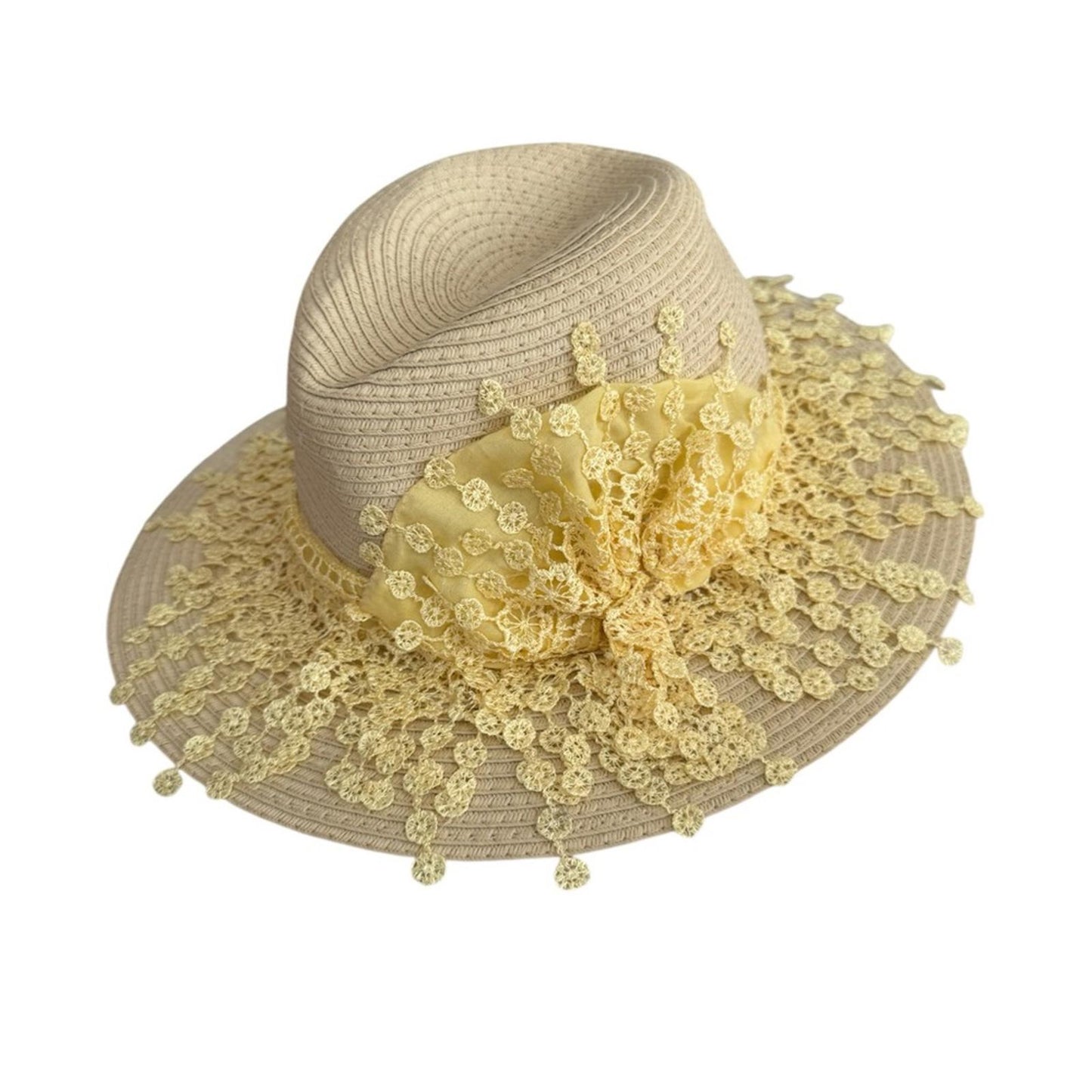 Elegant Tan Sun Hat with Yellow Accent