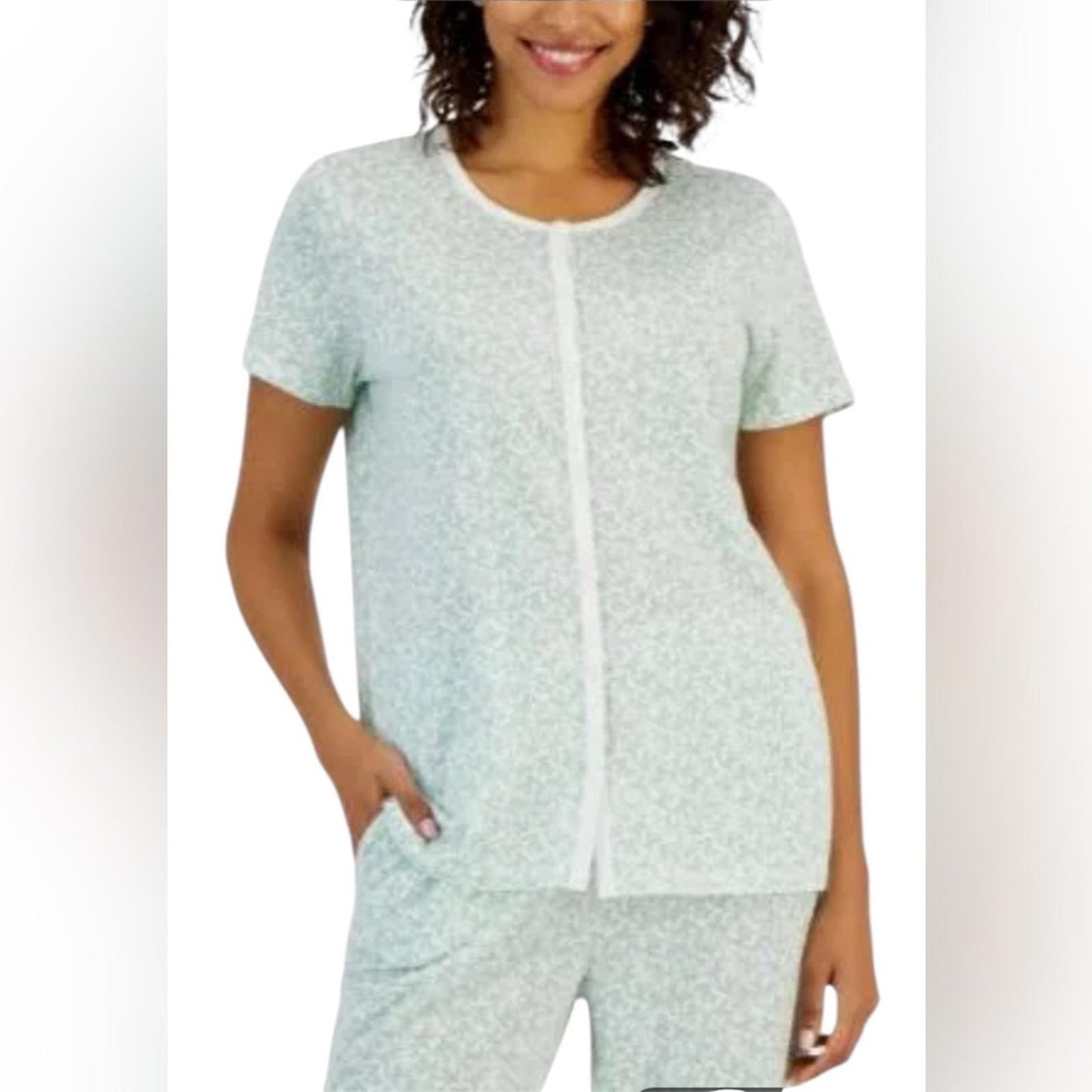Charter club intimate floral Mint Green Women's Button-Up pj Top
