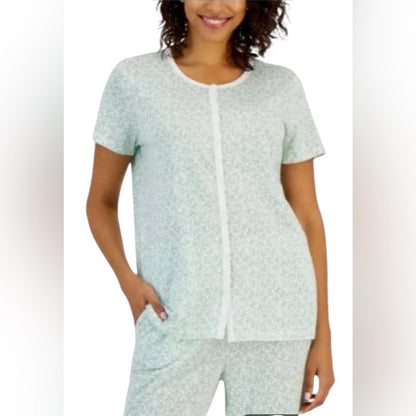 Charter club intimate floral Mint Green Women's Button-Up pj Top