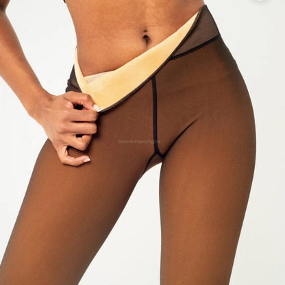 Women's Black Thick Fleece Sheer Tights