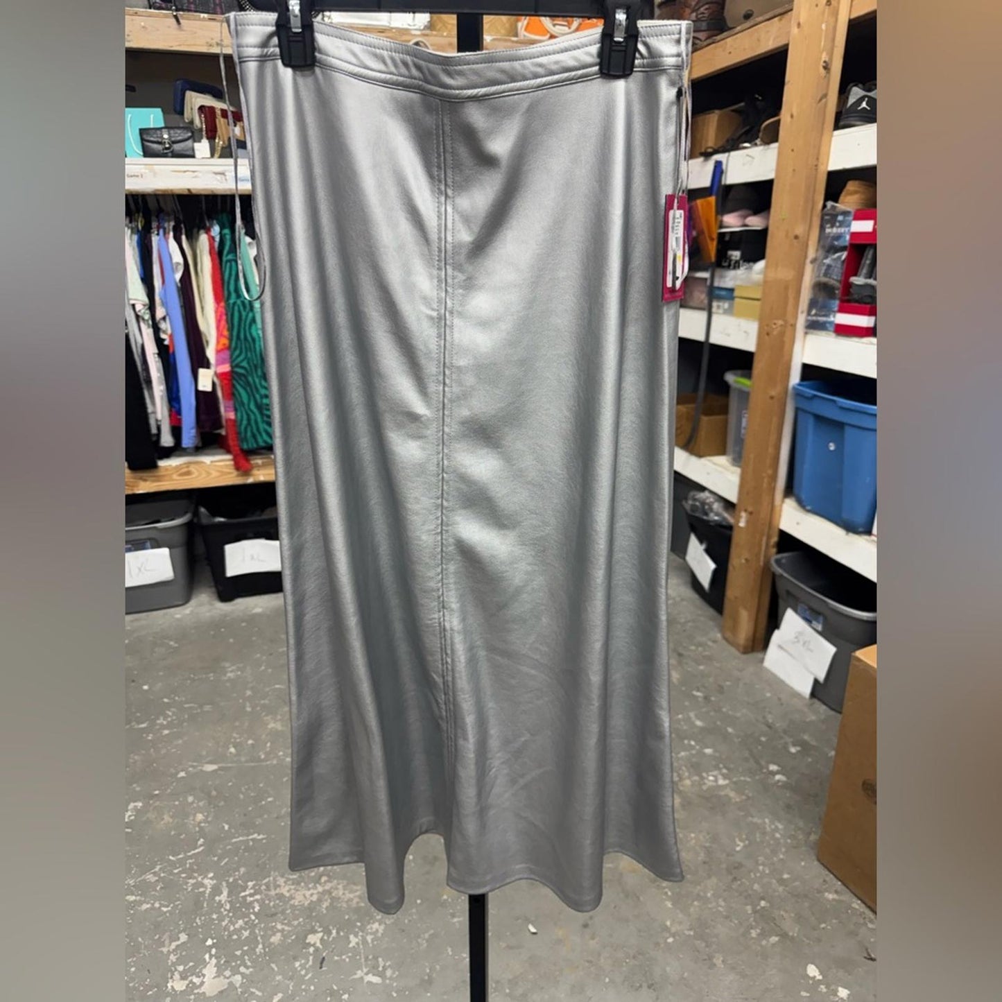 Vince Camuto Shimmering Silver Midi Skirt