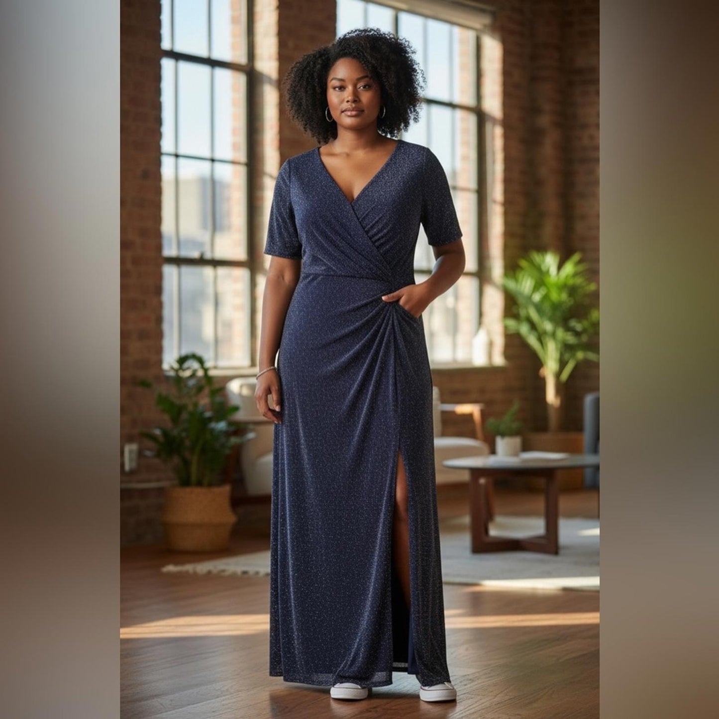 Alex Evenings Sparkling Navy Maxi Dress