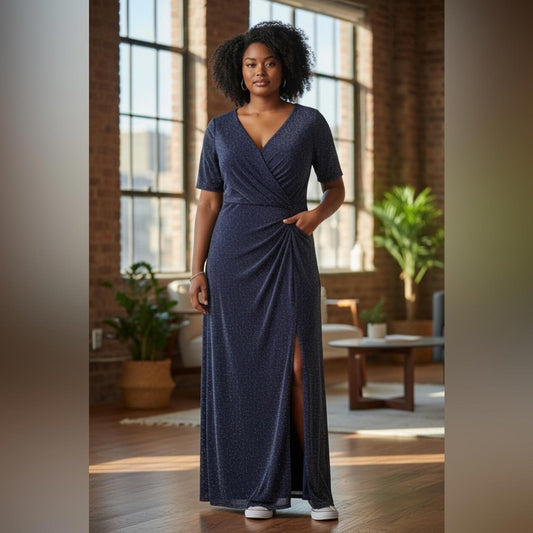 Alex Evenings Sparkling Navy Maxi Dress