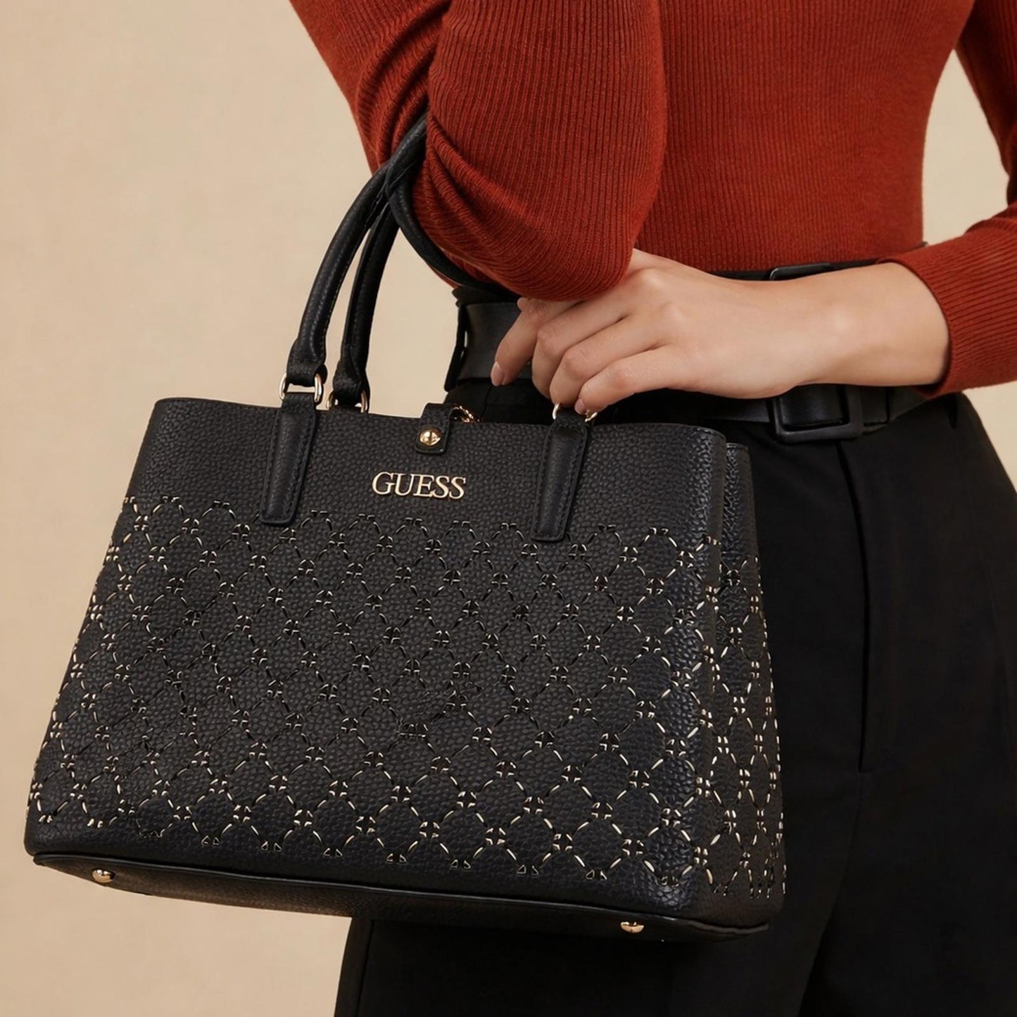 Pre-Love Guess Black Textured Satchel