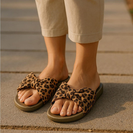 Pep Step - Leopard Print Bow Slides