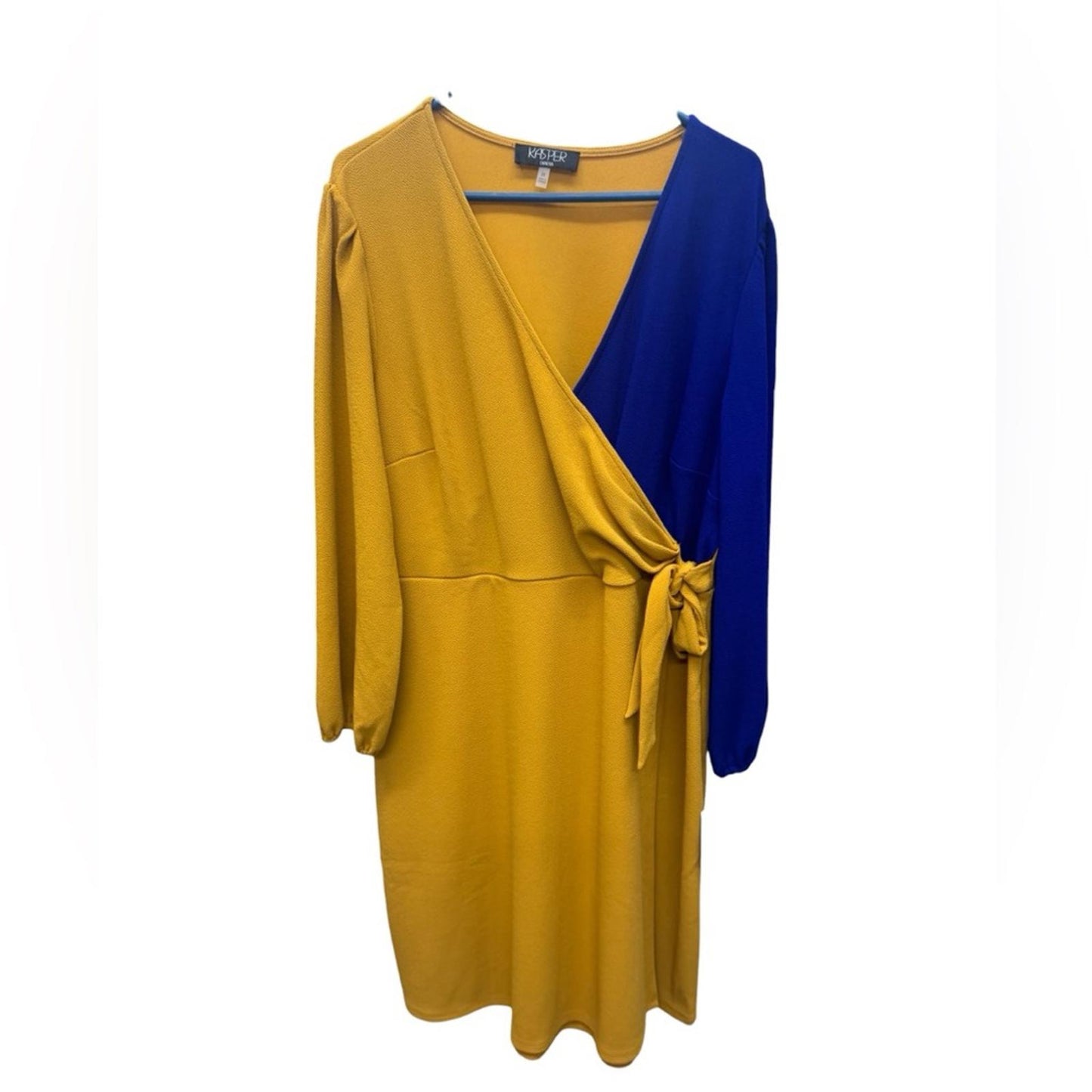 Kasper Yellow and Blue Long Sleeve Dress