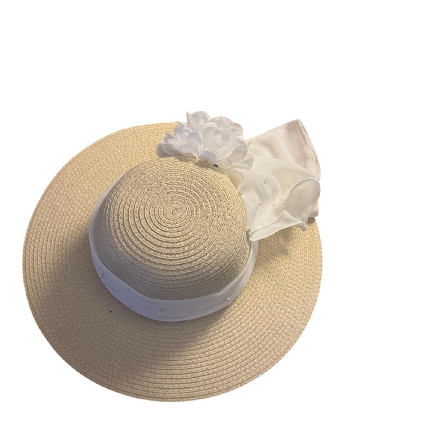 Elegant Tan Sun Hat with white Accent