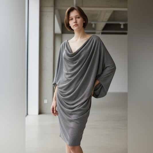 Xscape Charcoal Elegant Drape Back Scuba Crepe Dress
