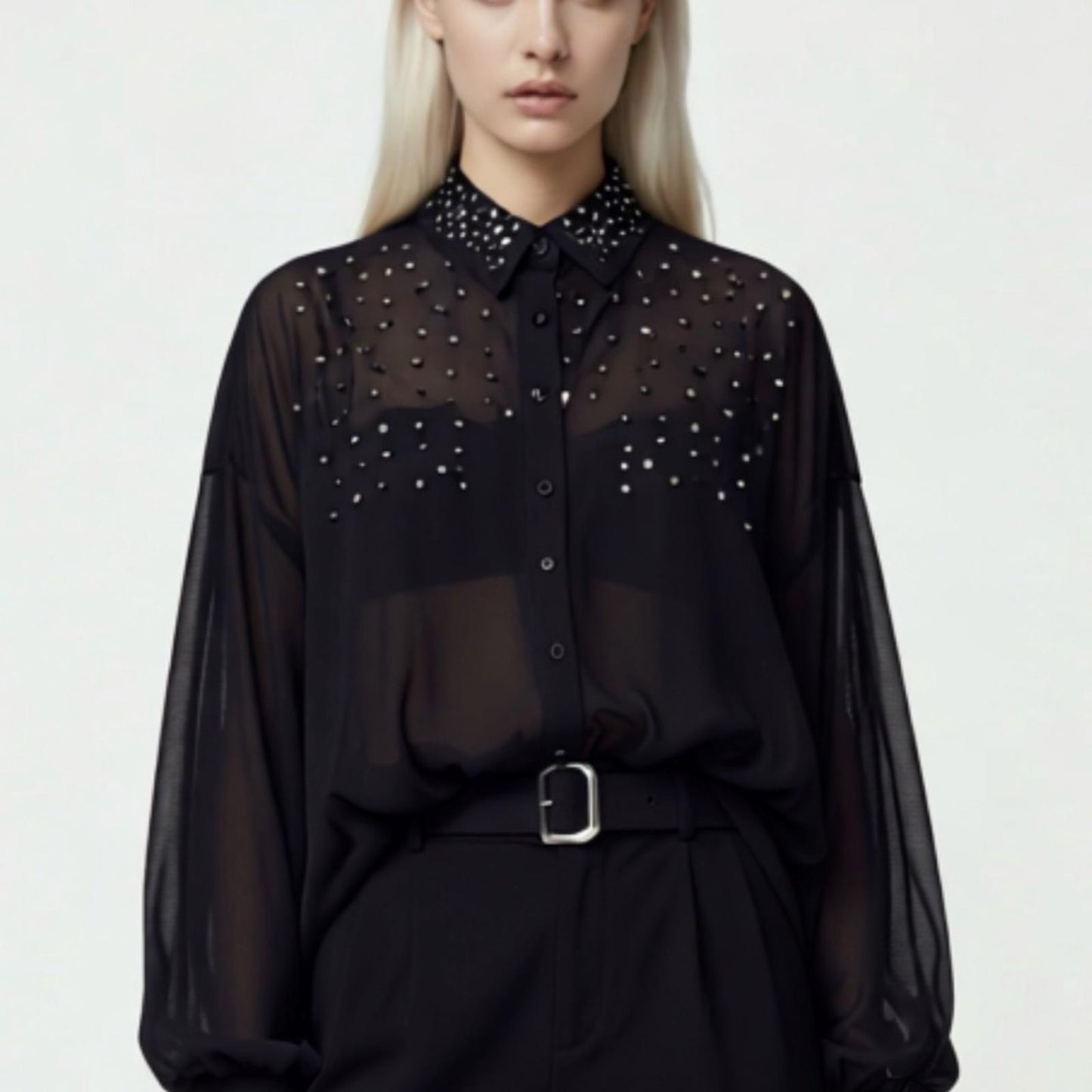 Pre-Love Chic Sheer Black Studded Blouse