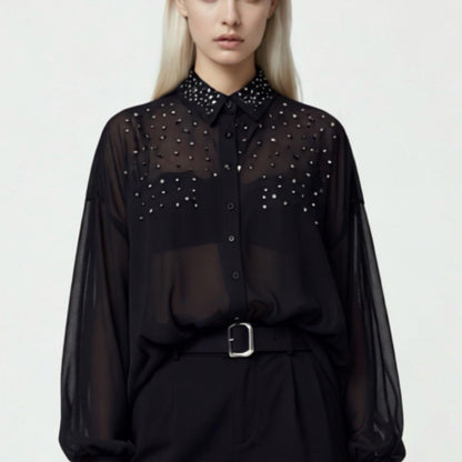 Pre-Love Chic Sheer Black Studded Blouse