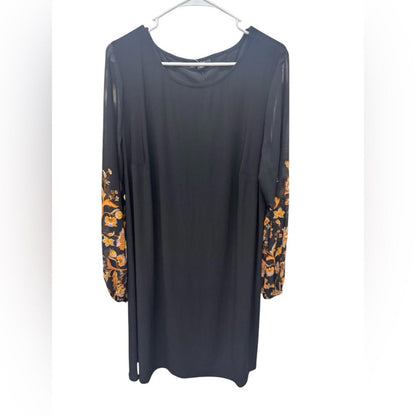 MSK Petite Round-Neck Contrast-Long-Sleeve Shift