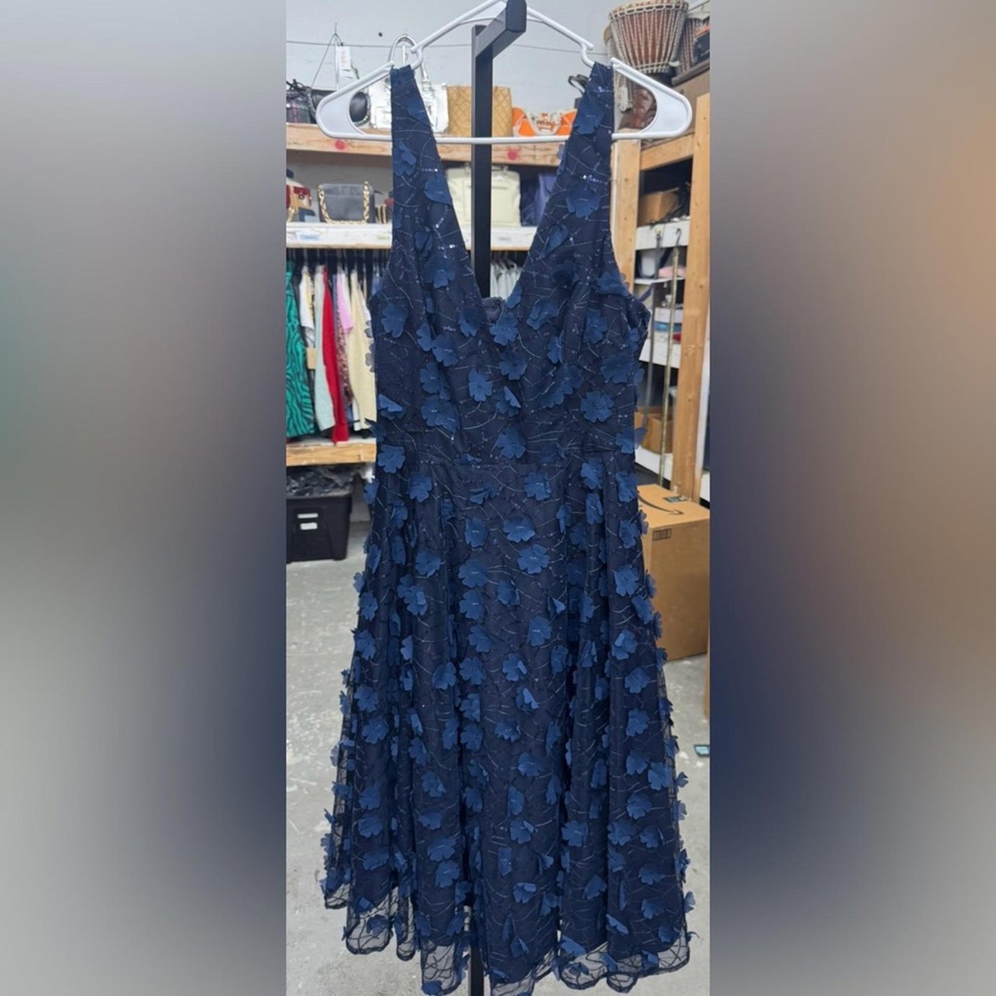 Eliza J Navy Floral Lace Midi Dress