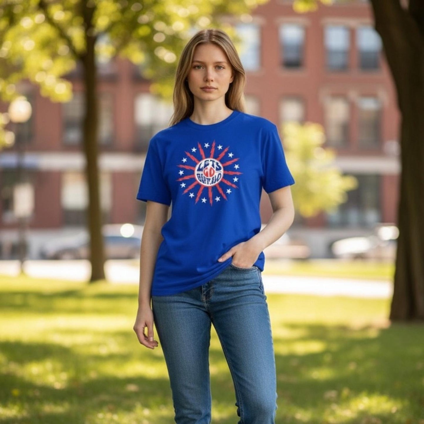 Blue  Shirt with Graphic Print “Lets go Buffalo”