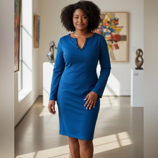 Adrianna Papell Royal Blue Long Sleeve Dress