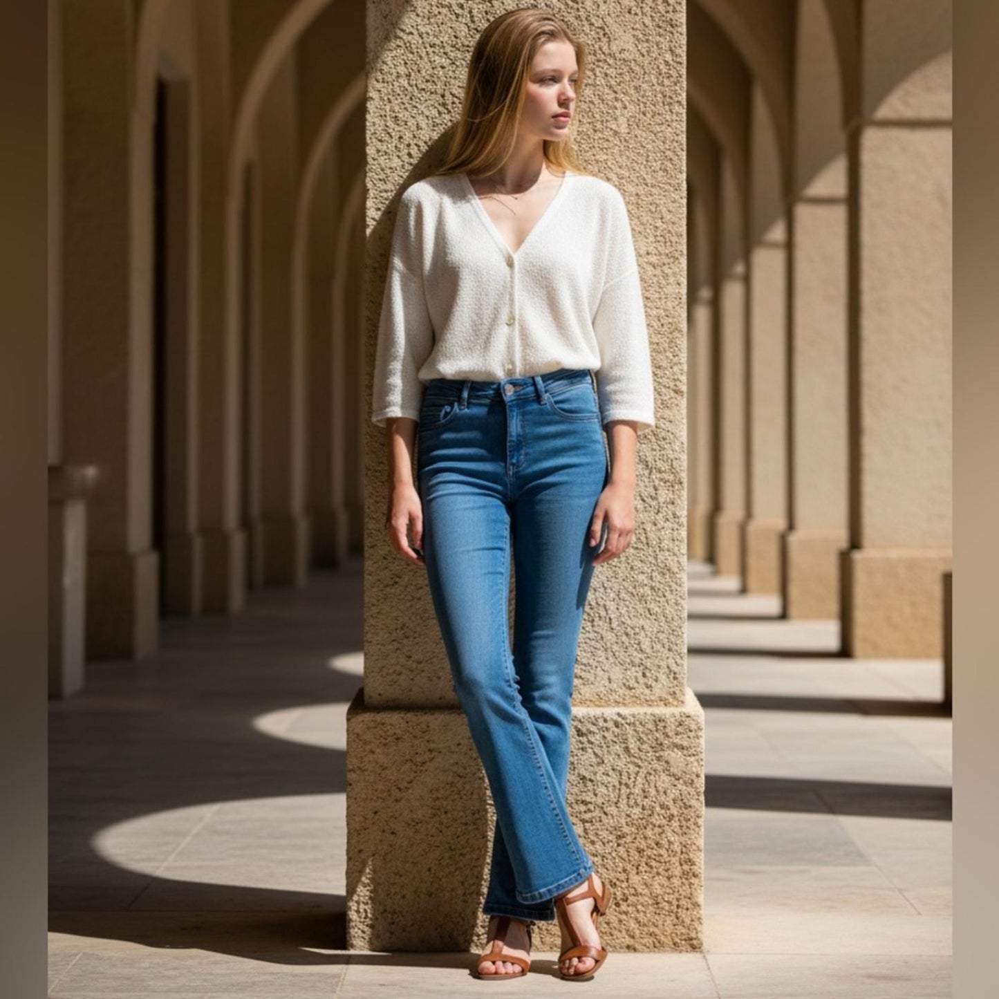 HUE Women's Straight Leg Blue Jeans