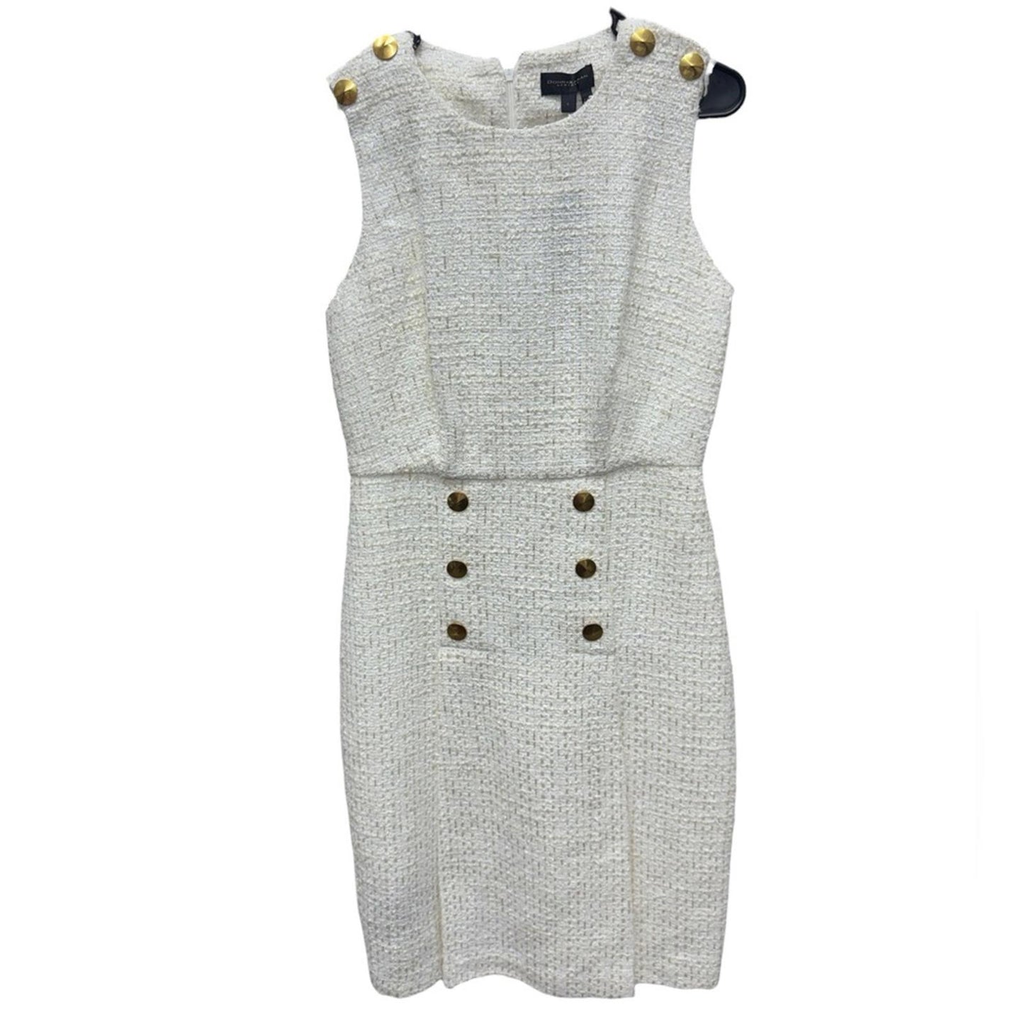 Donna Karan White Midi Dress with Gold Accents