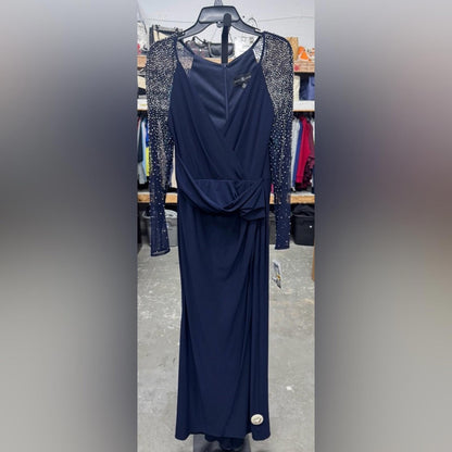 Betsy & Adam Elegant Navy Blue Evening Gown