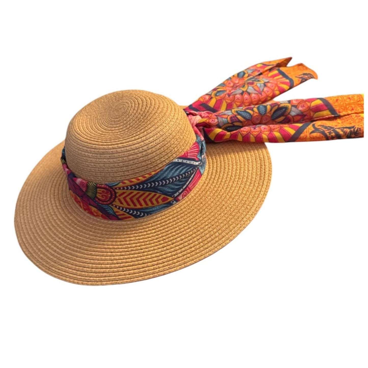 Elegant Tan Sun Hat with colorful Accent