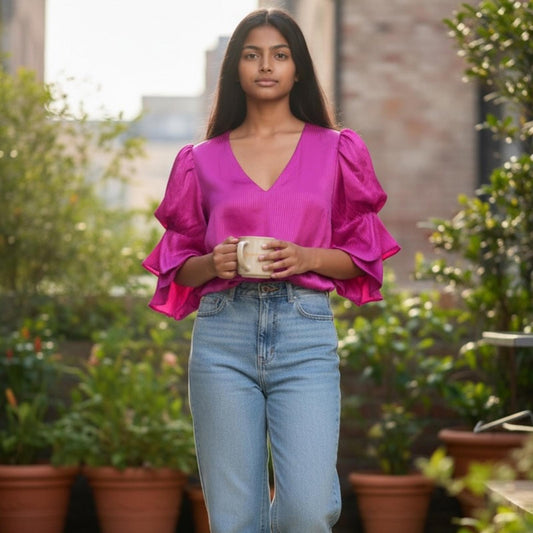 Vince Camuto Vibrant Pink V-Neck Blouse