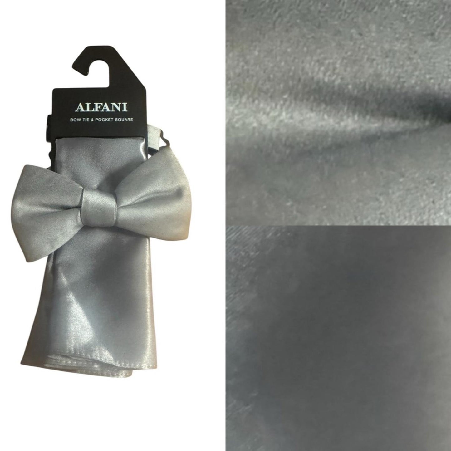 Alfani Silver Bow Tie and Pocket Square Set