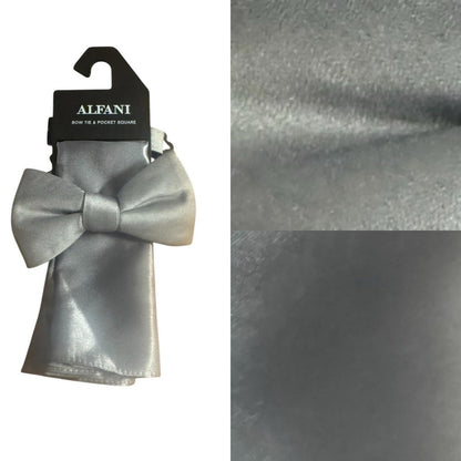 Alfani Silver Bow Tie and Pocket Square Set