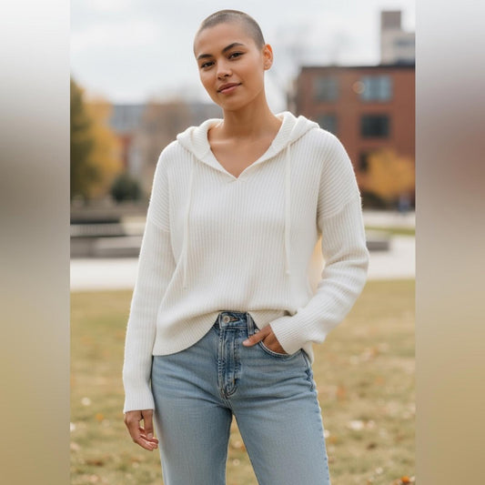 Lucky brand Women's White Hooded Sweater