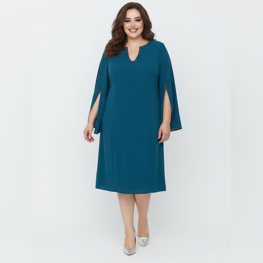 Adrianna Papell Elegant Teal Dress with Beaded Neckline