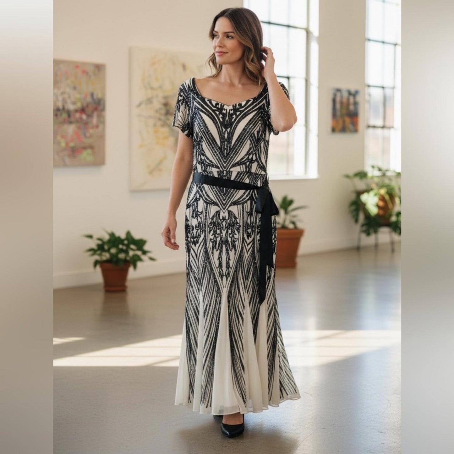 R&M Richards Elegant Black and White Women's Dress