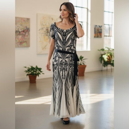 R&M Richards Elegant Black and White Women's Dress
