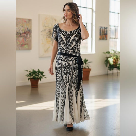 R&M Richards Elegant Black and White Women's Dress