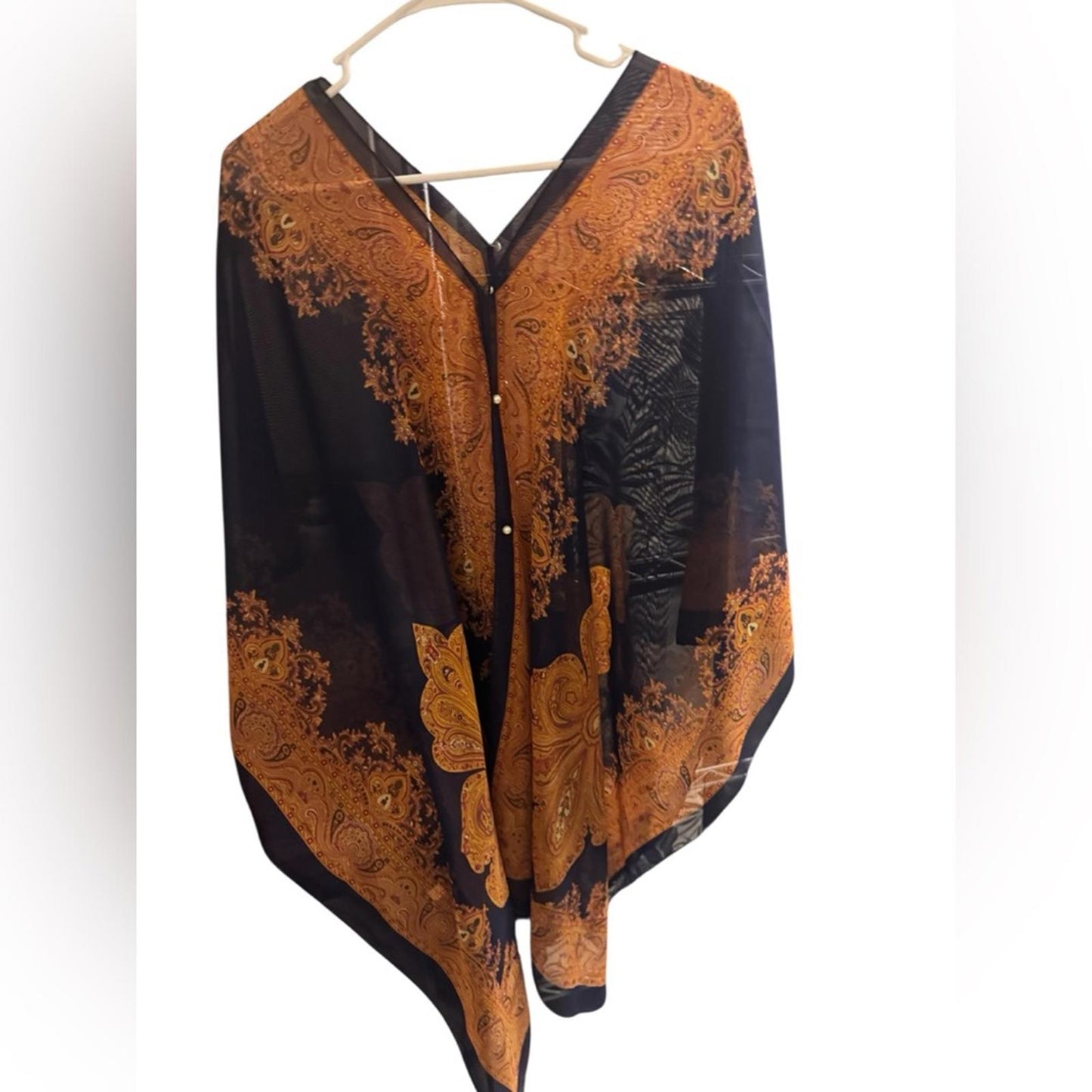 Pre-Love Elegant Black/BrownOrange Poncho