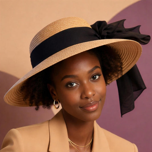 Elegant Tan Sun Hat with black Accent