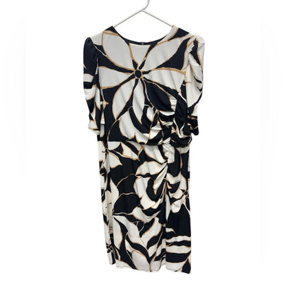 London Times Black and Cream Leaf Print Dress