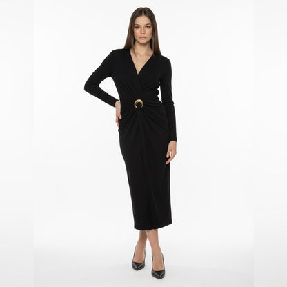 Donna Karan Black Long Sleeve Dress with Gold Accent