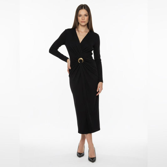 Donna Karan Black Long Sleeve Dress with Gold Accent
