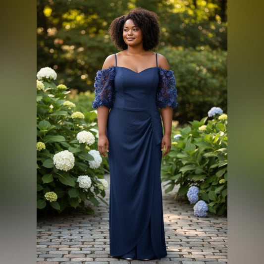 Xscape Navy Blue Cold Shoulder Maxi Dress