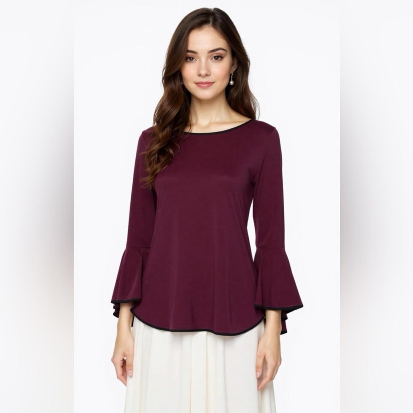 Sam & Jess Elegant Burgundy Bell Sleeve Top