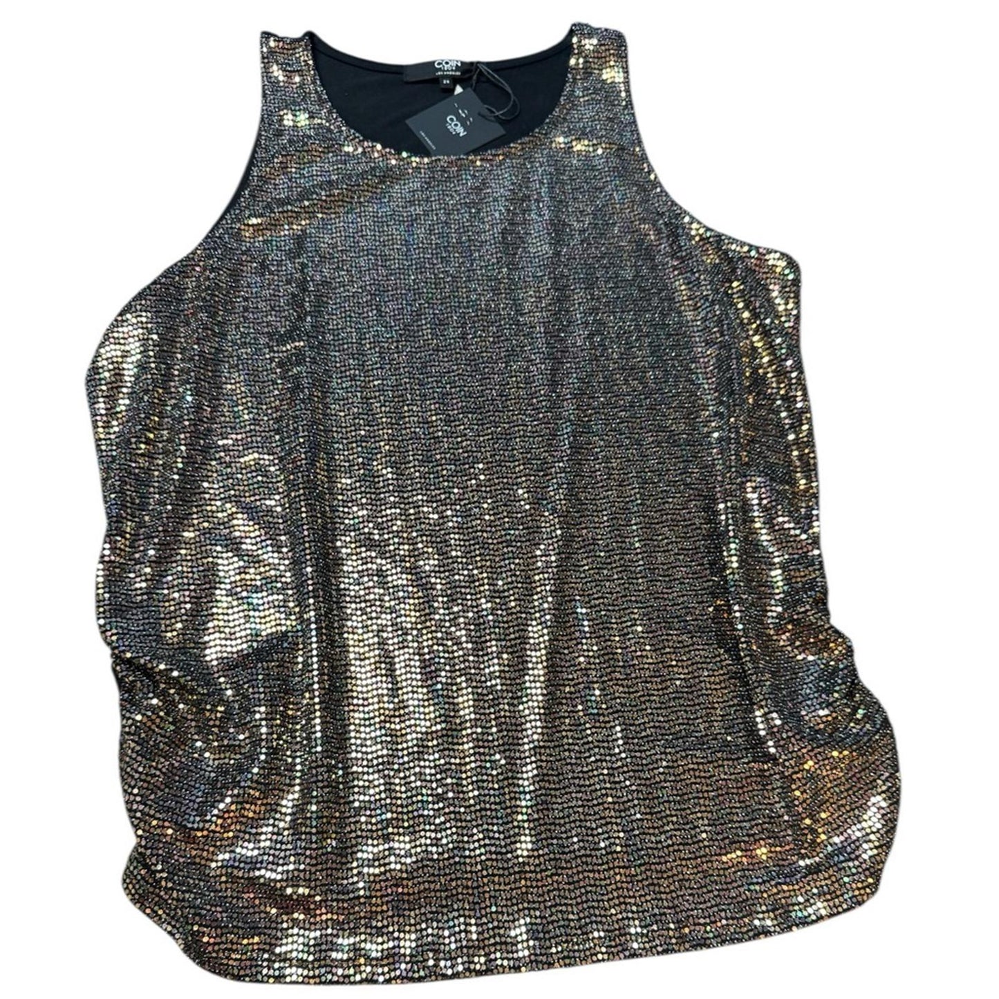 Coin 1804 woman’s Sequin Sleeveless side Ruched tank Top